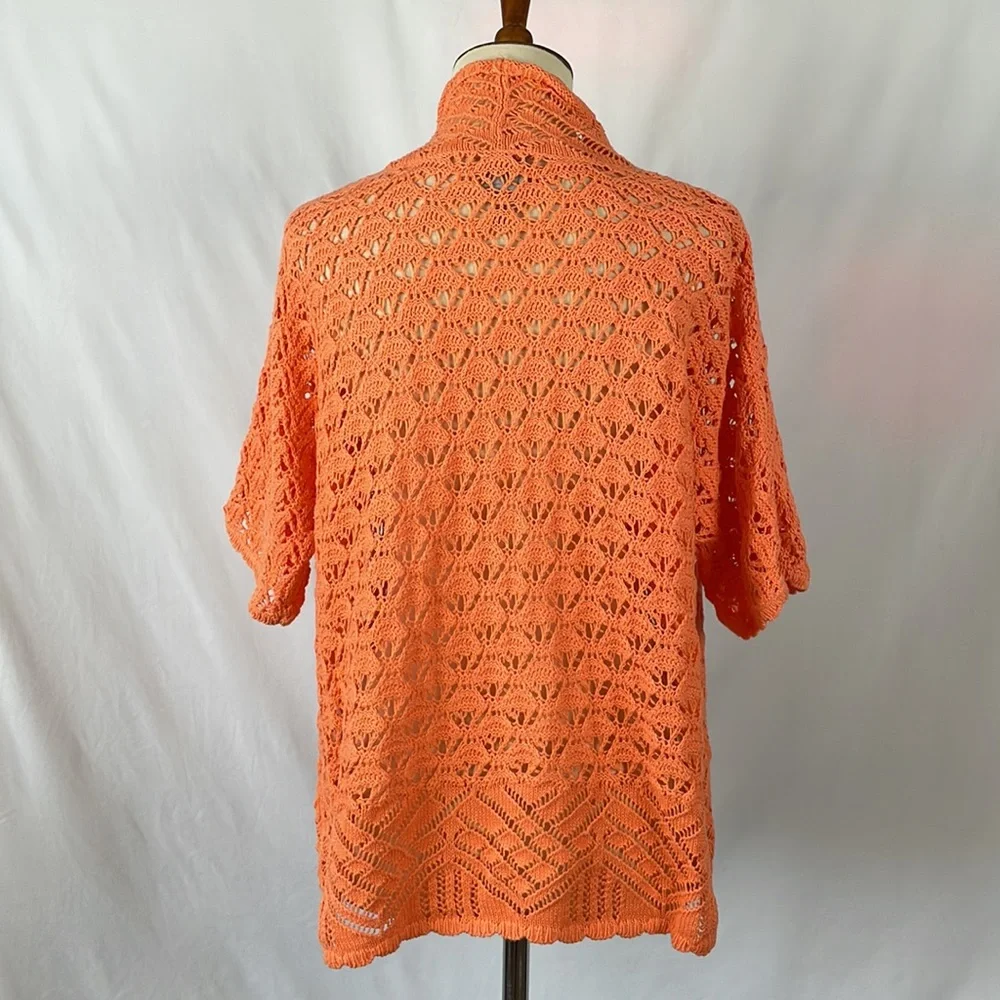 Chico's Orange Open Knit Shrug Cardigan Sweater - Size 1 = Medium/Size 8 - Picture 6 of 12